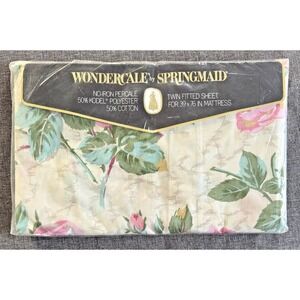 Vintage Springmaid Wondercale Twin Fitted Sheet Floral Roses NOS Cottagecore 80s